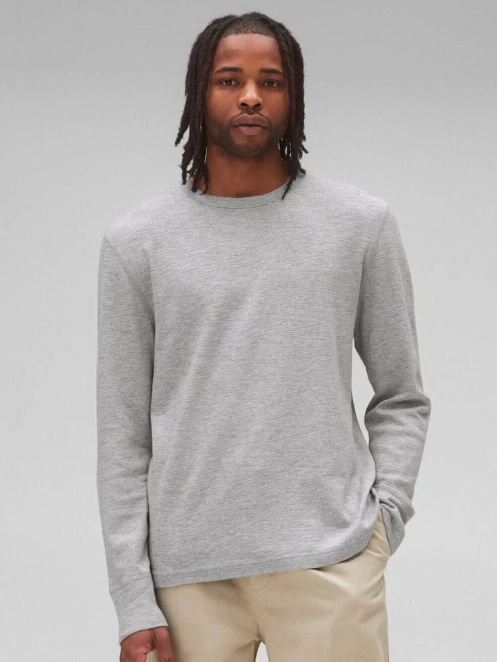 REIGNING CHAMP Heather Grey 1x1 Slub Cotton Jersey Crew Neck T-Shirt, Size L